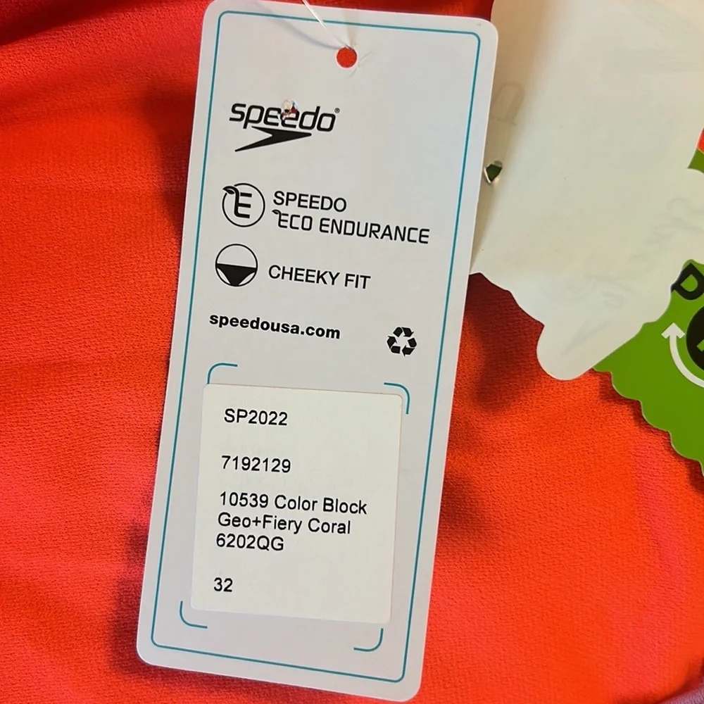 NWT Speedo Eco Endurance Cheeky T-Strap One Piece Swimsuit in Geo Colorblock - S